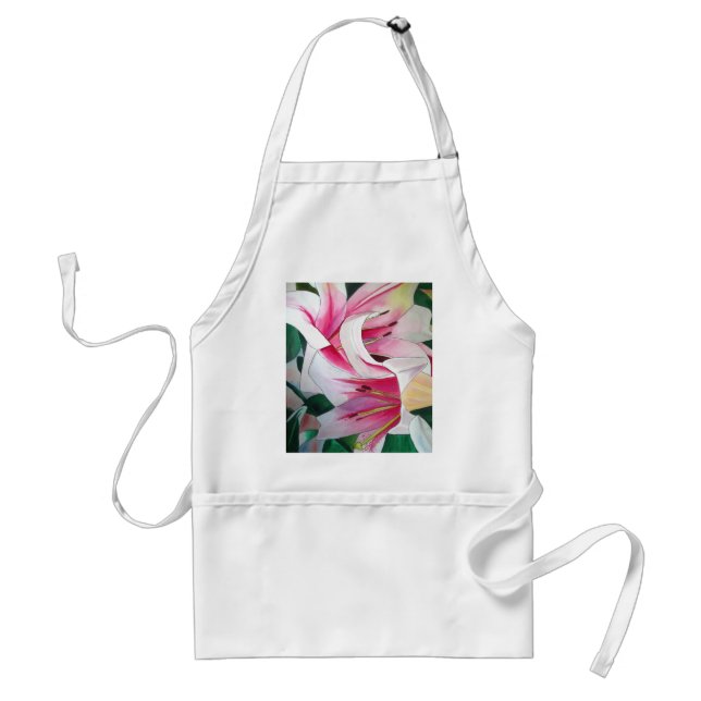 Tablier Art de l'aquarelle des fleurs de lys blanches et r (Devant)