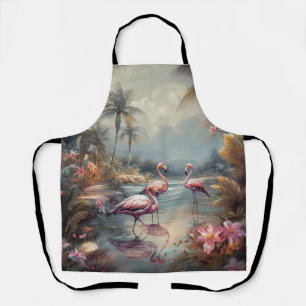 Tablier Art flamant rose lagon tropical Floride vintage