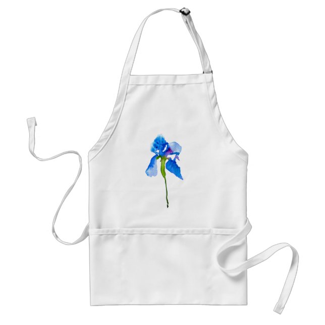 Tablier Art floral à l'aquarelle moderne Iris bleu (Devant)