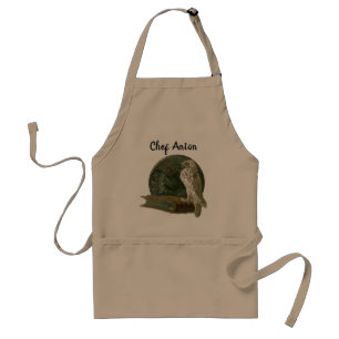 Tablier Art Nouveau vintage avec un hibou, une pièce et un