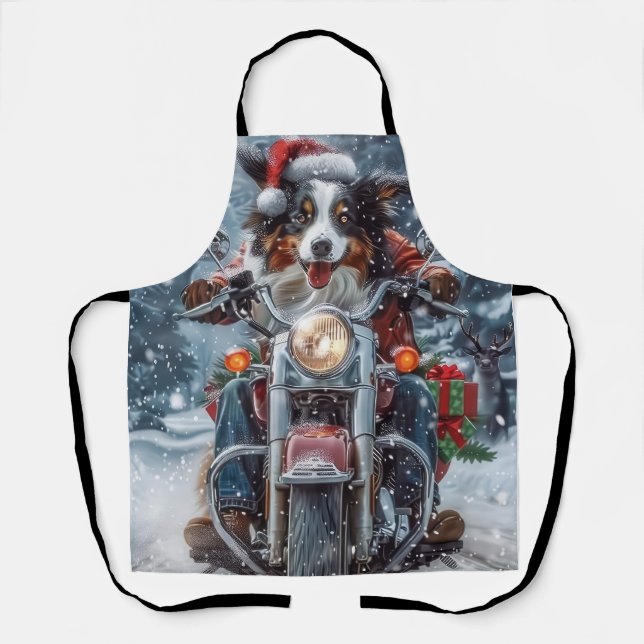 Tablier Australian Shepherd Riding Motorcycle Noël (Recto)