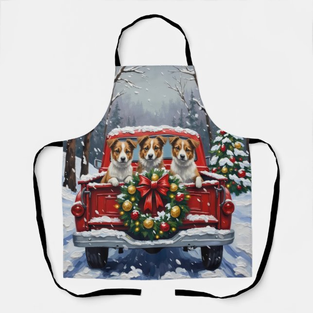 Tablier Australian Terrier Christmas Red Truck Holiday (Recto)