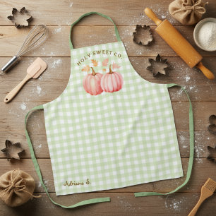 Tablier Automne Citrouille rose et vert En vichy Chef pâti