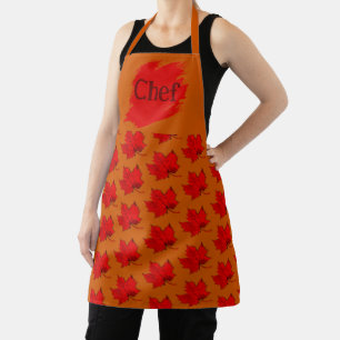 Tablier Automne Rouge Feuille Tout-En-Tout Imprimer Chef A