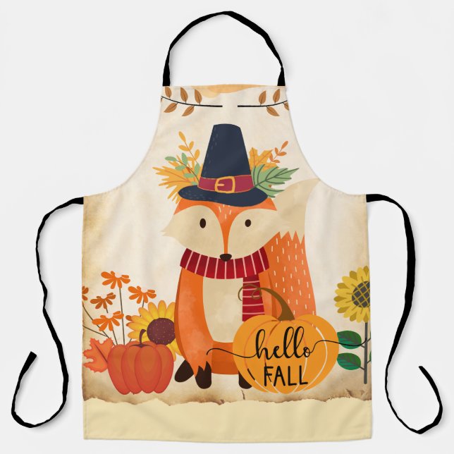 Tablier Autumn Fox Thanksgiving Sunflowers Citrouilles (Recto)