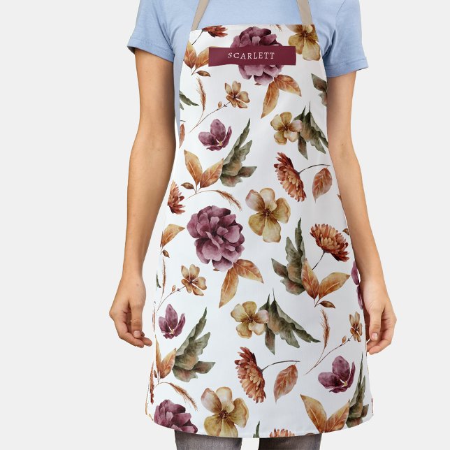 Tablier avec impression de fleurs d'automne (Fall Floral All-Over Print Apron by Painted Paperie
)