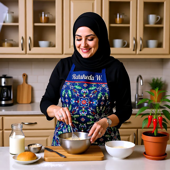Tablier Avec le nom 💙 Beau Bleu Iznik tuiles turques (With name 💙 Beautiful Blue Iznik Turkish tiles Apron)