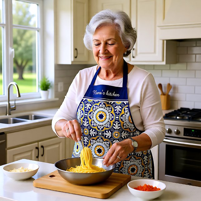 Tablier Avec le texte 😍 Beau bleu et jaune Azulejos, (With text😍 Beautiful blue and yellow Azulejos, Apron)