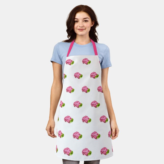 Tablier avec motif d'hydrangea rose vif (Porté)