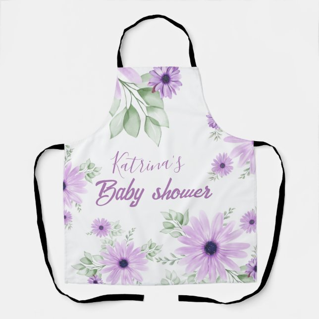 Tablier Baby shower personnalisé de fleurs d'aquarelle vio (Recto)