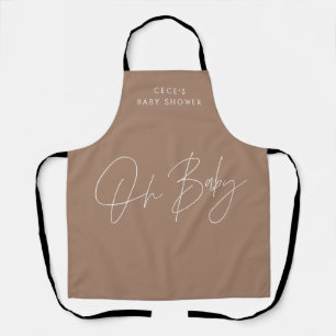 Tablier Baby shower script moderne marron naturel élégant