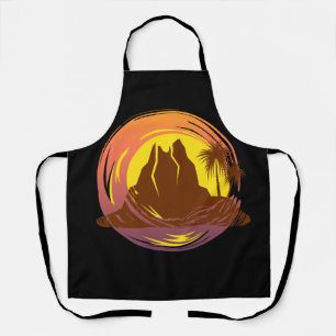Tablier Badge avec paysage de volcan tropical et palmiers