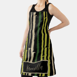 Tablier Baies de bambou vert sur noir