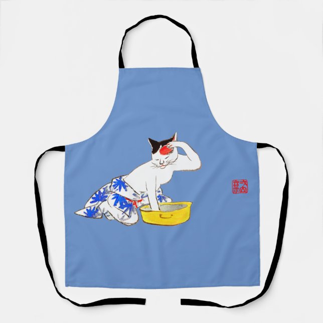 Tablier Bain de chat japonais humoristique I (Recto)
