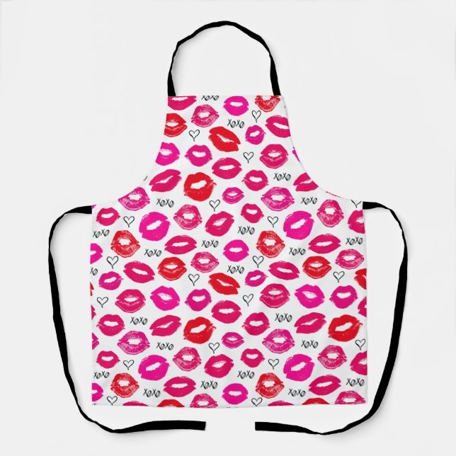 Tablier Baisers XOXO rouge et rose (Recto)