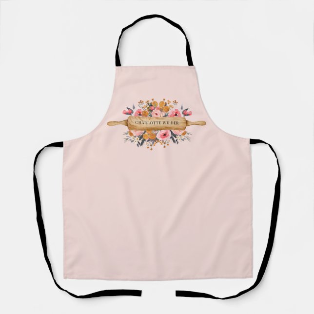 Tablier Bakers Rolling Pin Floral Rose (Recto)