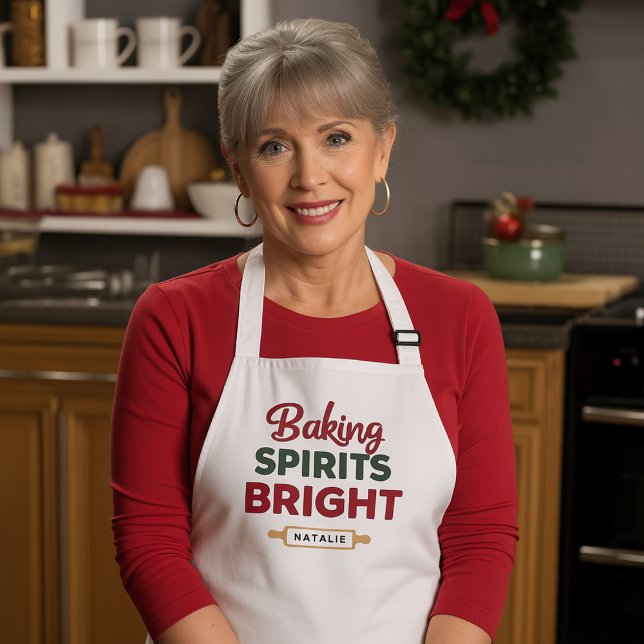 Tablier Baking Spirits Bright Christmas Gift Custom Name (Créateur téléchargé)