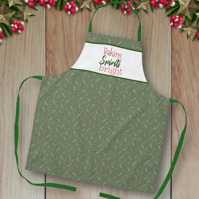 Tablier Baking Spirits Bright Green Holiday Motif Apron (Créateur téléchargé)