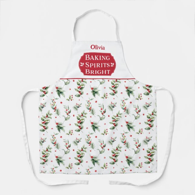 Tablier Baking Spirits brillant Floral Monogramme Noël (Recto)