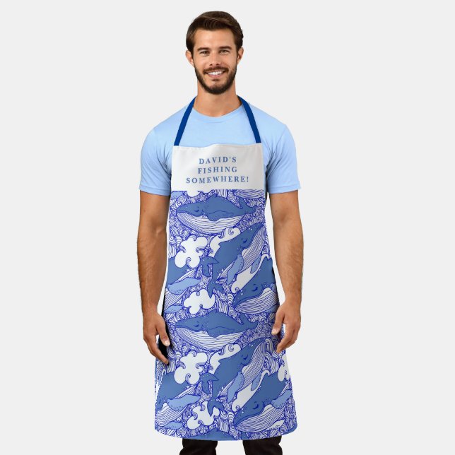 Tablier Baleine à bosse monochromatique bleue personnalisé (Porté)