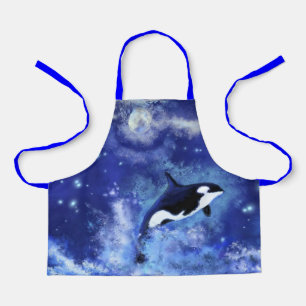 Tablier Baleine tueuse sur Pleine lune Apron bleu