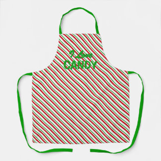 Tablier Bandes de bonbons rouges et verts "I Love Candy"