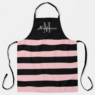 Tablier Bandes noires roses Nom du script du monogramme