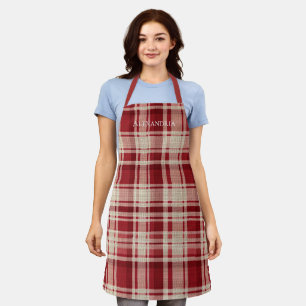 Tablier Bandes Plaid Crème Rouge