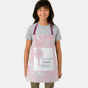 Tablier Baptême Petite-Fille Dentelle Rose Personnalisé