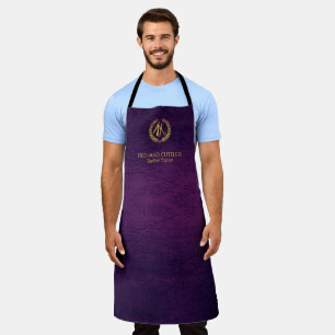 Tablier Barbier nom or logo barbier magasin cuir violet