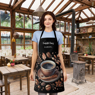 Tablier Barista noir blanc tasse café haricots nom script