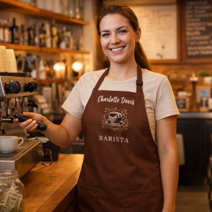 Tablier Barista tasse brune café haricots nom script