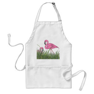 TABLIER BARRE DU CUISINIER- TIKI DE YARD DE FLAMANTS ROSES