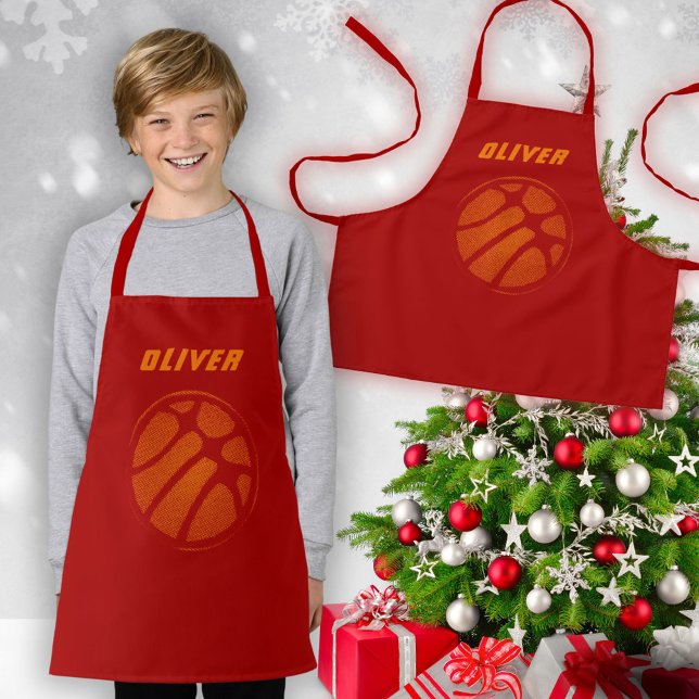 Tablier Basket Ball Orange Red Sports Kids Nom (Créateur téléchargé)