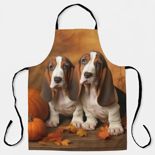Tablier Basset Hound Chiot Automne Citrouille de plaisir (Recto)