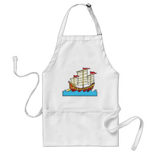 Tablier Bateau traditionnel rouge chinois sur vagues bleue