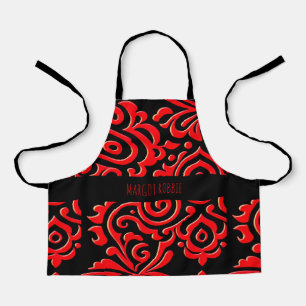 Tablier Batik indonésien Abstrait Motif noir rouge