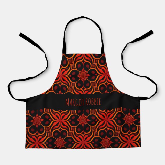 Tablier Batik indonésien Abstrait Rouge Floral (Recto)