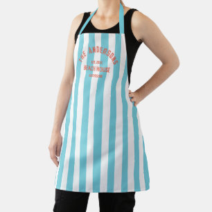 Tablier Beach House Nom personnalisé Blue Cabana Stripe