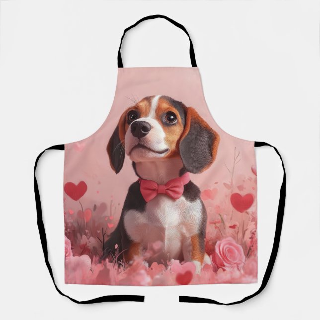 Tablier Beagle avec Rose - Saint Valentin (Recto)
