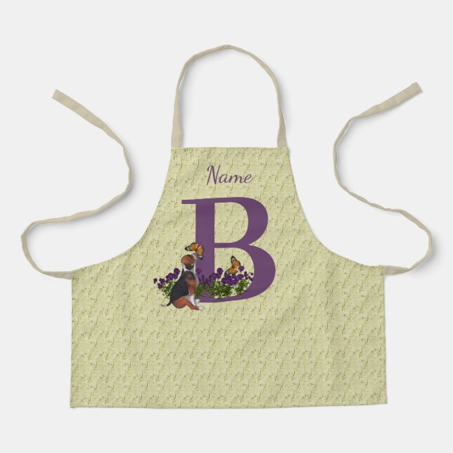 Tablier Beagle Chiot Papillons Monogramme Initiale B Nom (Recto)