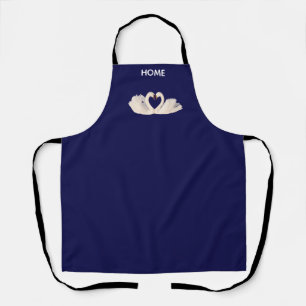 Tablier Beau couple de cygne sur bleu marine