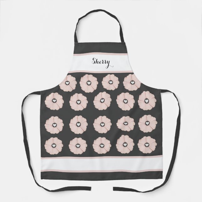 Tablier Beau gris charbon et rose floral Apron (Recto)