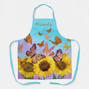 Tablier Beau Jardin aux fleurs de tournesol Papillons