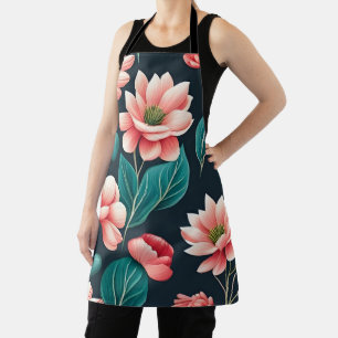 Tablier Beau motif floral rose