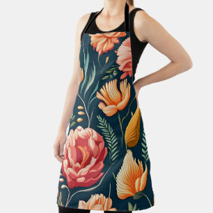 Tablier Beau Motif rose, orange et rouge