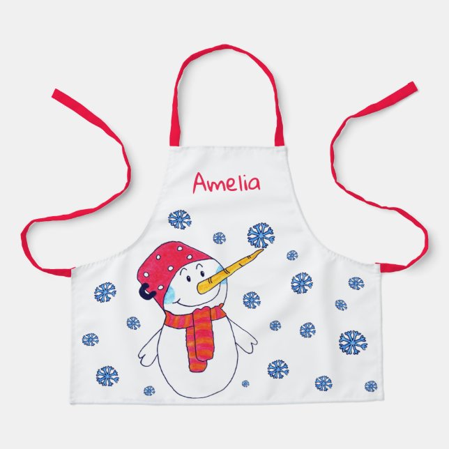 Tablier Beau Snowman Snowflakes Dessin Noël (Recto)
