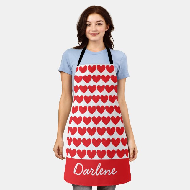 Tablier Beaucoup de Coeurs, Rouge & Blanc (Porté)