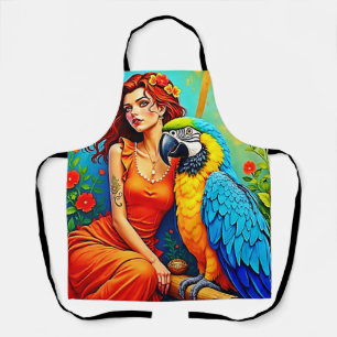 Tablier Beauté tropicale et design de perroquets bleus