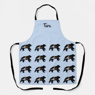 Tablier Bébé Bleu Noir Ours Montagne Apron